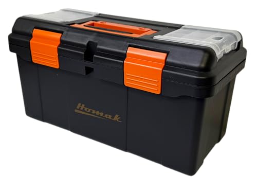 Homak Plastic Tool Box with Tray and Dividers, Black, 19.25 Inches - size: 19-1/4-Inch
