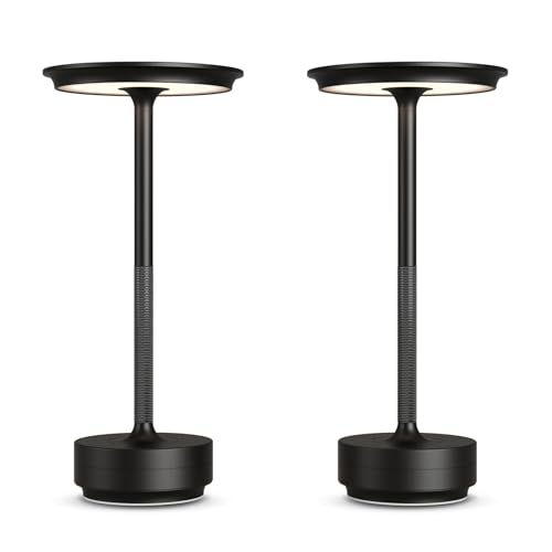 2 Pack Cordless Table Lamps Rechargeable, 5000mAh Portable LED Table Light, 3 Color Stepless Dimming Battery Powered Table Lamp, for Patio/Restaurant/Home/Outdoor.(Black) - color: Black, size: 2 Pack