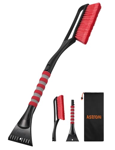 AstroAI 27" 2-in-1 Detachable Snow Brush & Ice Scrapers for Car Windshield | Snow Removers with No-Scratch Bristles, Ergonomic Handles & Easy Storage, Winter Accessories for Cars, SUVs, Trucks (Red) - color: Red, size: Small (27inch)