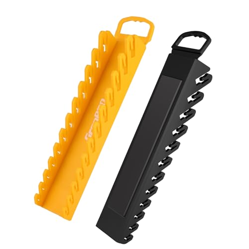 GRENPRO Wrench Organizer for Tool Box, 2 Pack Magnetic Wrench Holders with Handle, SAE & Metric Wrench Rack for Tool Box Drawer Storage - style: 2-Piece Wrench Holder with Handle