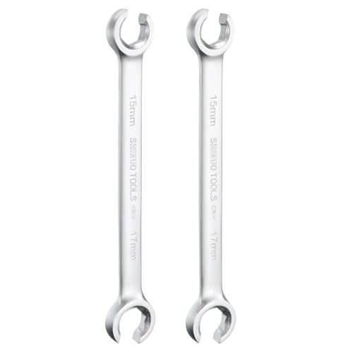 HARFINGTON 2pcs Flare Nut Wrench 15mm x 17mm High Carbon Steel Nickel Plating Wrench for DIY Hand-making Automotive Repairs and Household Maintenance - size: 15mm x 17mm