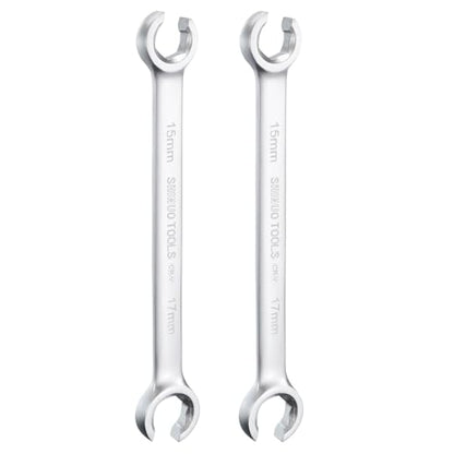 HARFINGTON 2pcs Flare Nut Wrench 15mm x 17mm High Carbon Steel Nickel Plating Wrench for DIY Hand-making Automotive Repairs and Household Maintenance - size: 15mm x 17mm