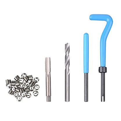 DAYUAN 131Pcs SAE Thread Repair Kit, HSS Drill Helicoil Kit Standard | SAE 1/4"-1/2" Sizes，Repairs Stripped & Damaged Threads，High-Speed Steel Tools，45# Steel Inserts，Storage Case - size: Blue - 131Pcs-SAE