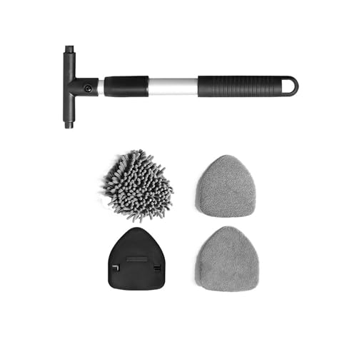 4 Pack Windshield Cleaning Tool with Reusable Pads, Triangle, Gray | aluminum ABS and polyester body, pivoting head, extended reach handle, fits most vehicle glass, vehicle care accessories - size: Triangle