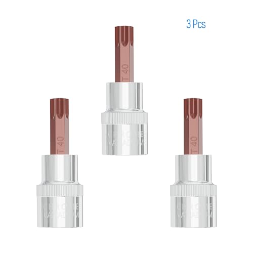 3PCS 3/8" Drive T40 Torx Bit Socket, S2 Steel Bits, Heat Treated CR-V Steel Star Sockets 1.9" Length - size: T40