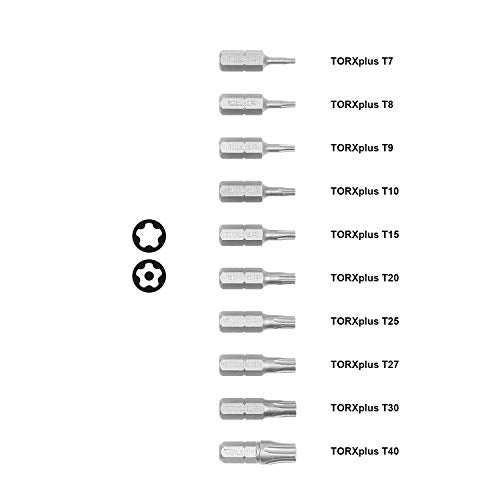 Protorq TORX PLUS IPR, Torx Plus 5-Point Tamper-Proof Security Bits (IPR 7-IPR 40), 25mm, 10 -Pieces, High Grade S2 Steel - size: 10pc 1 in. Torx Plus IPR