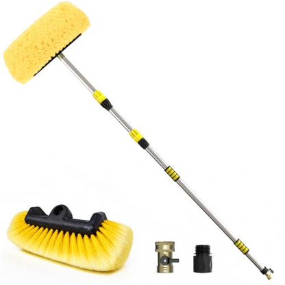 SISUPASSIE 12FT Car Wash Brush with Long Handle, 12-Inch Soft Bristle Car Cleaning Brush for Cleaning RV, Truck, Boat, Solar Panels, Yellow - color: Yellow