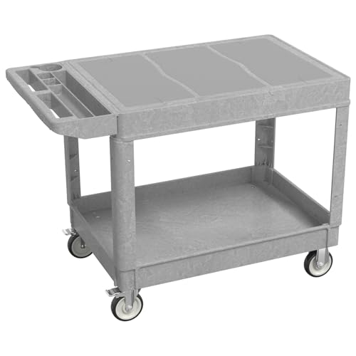 Large Garage Flat Top Utility Cart, Heavy Duty 2 Shelf Tool Cart Service Cart Rolling Push Carts with Ergonomic Handle 5" Swivel Casters. - color: Gray, size: 46 x 25 Inch