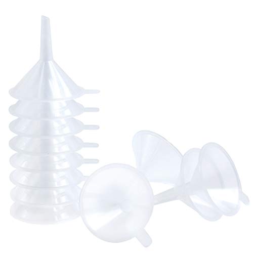 Small Plastic Funnel Set, 2.16 Inch Clear Mini Funnels (12 Pack) | Mini transparent funnels for small bottles, essential oils, perfume, science lab liquids, powders