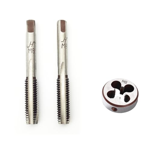 AtticZone M8 x 1.25 Metric Hand Thread Tap and Die Set, Right Hand 8 * 1.25, Alloy Tool Steel, 1 Taper Tap, 1 Plug Tap, 1 Round Die for Metal Working DIY Industrial - size: M8x1.25