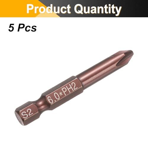 HARFINGTON 5pcs #2 Phillips Screwdriver Bit PH2 1/4" Hex Shank 2" (50mm) Long 0.24" Rod Magnetic Cross Head Drive Drill Bits S2 Steel Industrial Screw Driver Electric Power Tool, Brown - size: PH2 x 2" x 0.24"