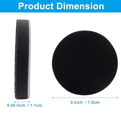 6 Pack 3 Inch Hook and Loop Foam Buffering Pad, Black | Soft Foam, Sponge Cushion Buffer, No Hole, Backing Pad for Sanding - size: 3 Inch