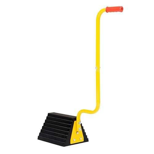 Vergo Industrial Extra Large Wheel Chock with Handle - Heavy Duty Molded Rubber XL Wheel Chock for Trucks, Trailers, RVs or Large Freight Equipment - Max Weight Capacity 20 Tons / 40,000 lbs - style: With Handle (1pack)