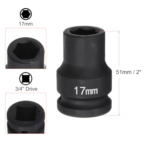 HARFINGTON 6-Point Impact Socket 3/4" Drive 17mm Metric 40Cr Alloy Steel Spindle Axle Nut Impact Socket - size: 17mm