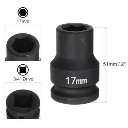 HARFINGTON 6-Point Impact Socket 3/4" Drive 17mm Metric 40Cr Alloy Steel Spindle Axle Nut Impact Socket - size: 17mm