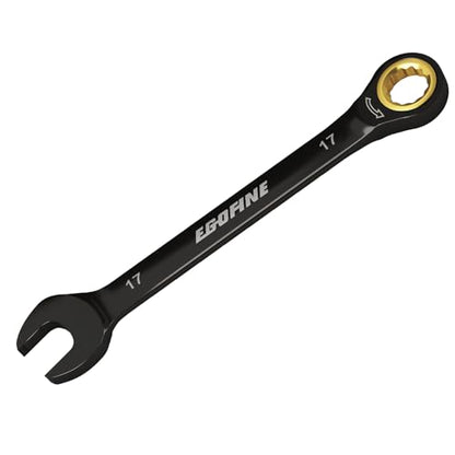Egofine 17mm Ratchet Wrench, 17mm Wrench Ratcheting Combination Wrenches Metric, Industrial Grade Gear Spanner with 12 Point Box End, 72-Teeth Ratchet Black Electrophoretic Coating,CR-V - style: 17mm