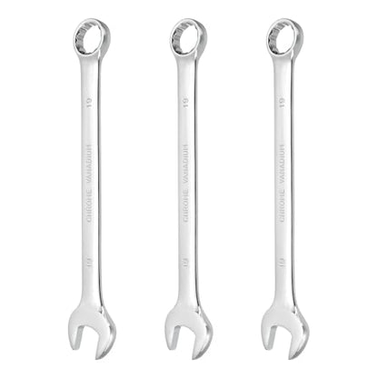 HARFINGTON 3Pcs Combination Wrench 19mm Metric 12-Point Box and Open End CR-V Steel Double Ended Spanner Tool for Automotive Pipe Furniture Machinery DIY Repair, Silver White - size: 19mm