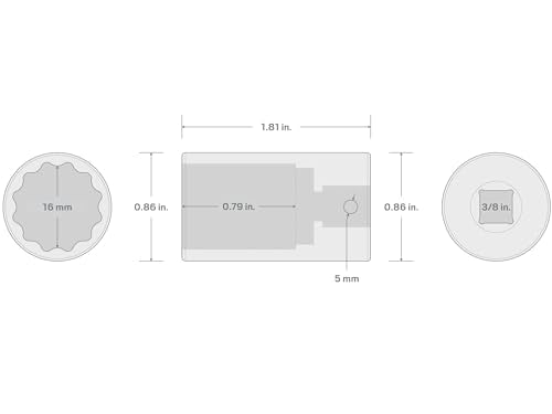TEKTON 3/8 Inch Drive x 16 mm Semi-Deep 12-Point Impact Socket | SID14316 - size: 3/8 Inch Drive, style: Semi-Deep