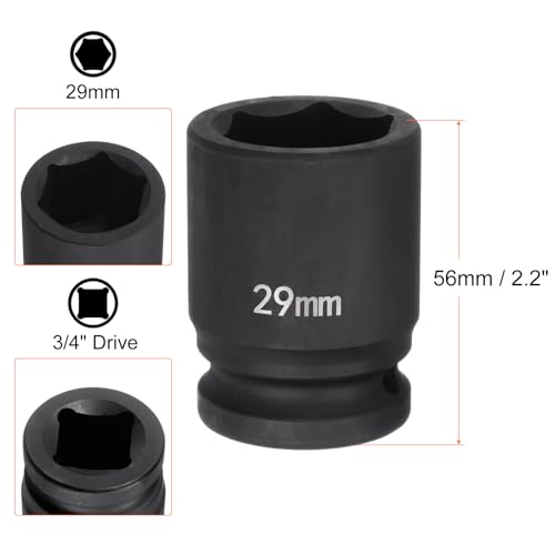 HARFINGTON 6-Point Impact Socket 3/4" Drive 29mm Metric 40Cr Alloy Steel Spindle Axle Nut Impact Socket - size: 29mm