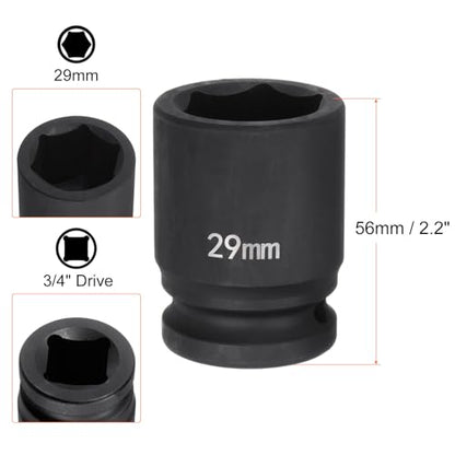 HARFINGTON 6-Point Impact Socket 3/4" Drive 29mm Metric 40Cr Alloy Steel Spindle Axle Nut Impact Socket - size: 29mm