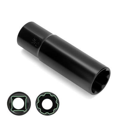 7 Spline Lug Nuts Key Socket, 1/2 Inch Drive Impact Square Tool - Quickly Remove M14x1.5, M14x2.0 and 9/16 Wheel Lug Nuts | 1 Pc (Black) - size: 7 Spline Socket