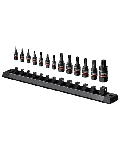 Crosstar 13 Pcs Tamper-Proof Torx Bit Socket Set, Hex socket, T8-T60, S2 Steel with Base, 1/2 ″ 1/4″ 3/8″ Torx Drive Socket Set, Professional Tools for Automotive, Home Appliance, and Machinery Repair - size: TT8-TT60