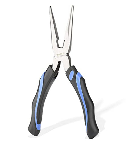 URASISTO 6-Inch Long Needle-Nose Side Cutting Pliers with Heavy Duty Nickel Chromium Steel Construction - size: 6" Long Nose Pliers