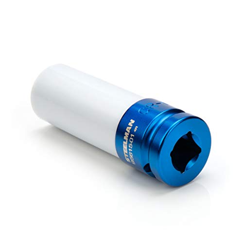 Steelman 17mm Sleeved Socket, Wheel and Lug Nut Protector Polyethylene Sleeve and Insert, Non-Marring, Long, 6-Point, ½-inch Drive - size: 17mm Blue