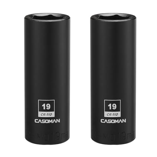 CASOMAN 2PCS 1/2-Inch Drive Deep Impact Socket-19mm, 6-Point, Metric, CR-MO - size: 19 mm, style: 6-Point Socket