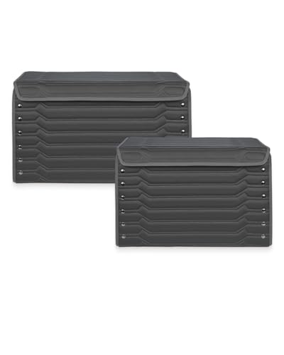 Owleys Car Caddy Organizer Set - 17.7" + 21.6" SUV Trunk Organizer Bundle For Road Trips, Groceries & Tools - Foldable Crates With Magnetic Lids - Stylish Gift For Men - Black Highway - color: Highway 17+21