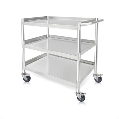 3-Shelf Stainless Steel Rolling Utility Cart - Heavy-Duty Metal Mobile Storage with Handle & Locking Wheels - Ideal for Kitchen, Medical, Lab, Restaurant & Home Use (16''x24''x34'') - size: 16''x24''x34''