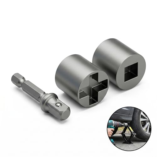 3 PCS Scissor Jack Adapter Set, Thickened Metal Turbo Jack Drill Adapter with Conversion Socket, for Hand Drill Automatic Jacks, Universal for Most Cars SUVs Trucks (Silver)