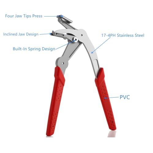 17-4 Stainless Steel Car Clip Pliers,Professional Panel Clip Removal Pliers with Spring-Loaded Lever & Inclined Jaw,Heavy-Duty Plastic Fastener Remover Tool(1 piece Plier+10 pieces Nitrile Gloves)
