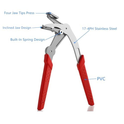 17-4 Stainless Steel Car Clip Pliers,Professional Panel Clip Removal Pliers with Spring-Loaded Lever & Inclined Jaw,Heavy-Duty Plastic Fastener Remover Tool(1 piece Plier+10 pieces Nitrile Gloves)
