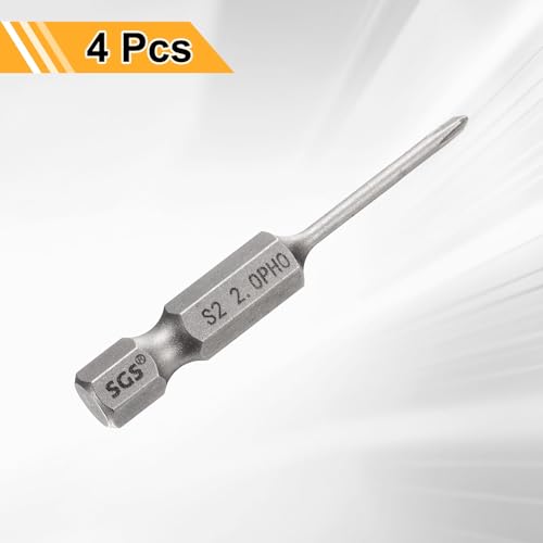 HARFINGTON 4pcs #0 Phillips Screwdriver Bit PH0 1/4" Hex Shank 2" (50mm) Long 0.08" Rod Magnetic Cross Head Drill Bits S2 Steel Industrial Screw Driver for Electric Power Tools, Gray - size: PH0 x 2" x 0.08"