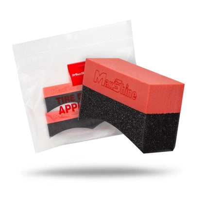 Maxshine Tire Dressing Applicator, Curved Foam Pad 10x4cm, Red & Black | Ergonomic Grip, High-Density Non-Abrasive | Even Tire, Trim & Wax Application