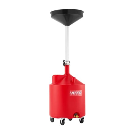 VEVOR 18 Gallon Waste Oil Drain Tank, Industrial Fluid Drain Tank with Adjustable Funnel Height, Portable Oil Drainer with Wheels, Fluid Fuel Transfer Drainage for Auto Repair Shops, Garages, Red - size: 18 Gallon