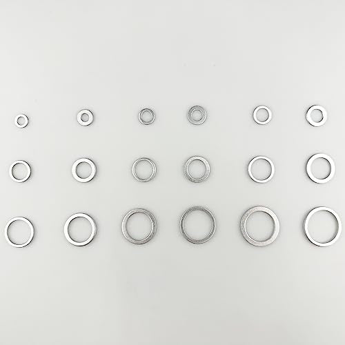 570 Pieces 18 Sizes Oil Drain Plug Gaskets Assortment Kit,Oil Crush Washers, Aluminum Flat Washers Assortment Kit,M6 M8 M10 M12 M14 M16 M18 M20 M22 M24