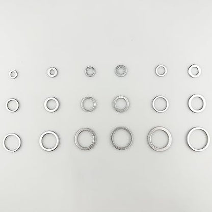 570 Pieces 18 Sizes Oil Drain Plug Gaskets Assortment Kit,Oil Crush Washers, Aluminum Flat Washers Assortment Kit,M6 M8 M10 M12 M14 M16 M18 M20 M22 M24