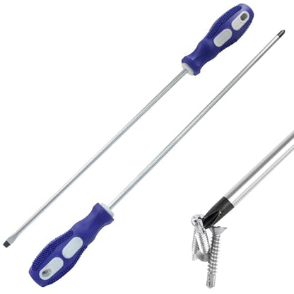 12-Inch Extra Long Slotted & Phillips Screwdriver Set, PH2 Magnetic Tip Flat Blade Cross-head Screwdrivers with Blue Rubber Handle (2-Pack) - size: Slotted & Phillips (Blue)