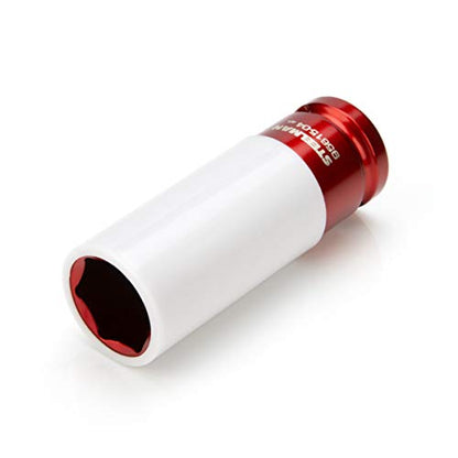 Steelman Protective 21mm Anti-Scratch Sleeved Socket, Protects Wheels and Lug Faces, 1/2-inch Drive, Long Reach - size: 21mm Red