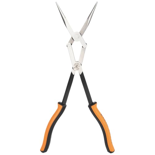 Klein Tools 71400 Long Nose Needle Nose Pliers, Angled Knurled Jaws, Double Rivet, Extended Reach for Tight Space Access, 13-Inch