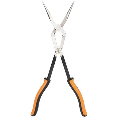 Klein Tools 71400 Long Nose Needle Nose Pliers, Angled Knurled Jaws, Double Rivet, Extended Reach for Tight Space Access, 13-Inch
