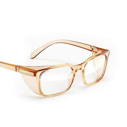 Stoggles Rectangle Z87.1 Certified Safety Glasses, Blue-Light, UV Blocking Lens, Top & Side Shield, Anti-Fog, Stylish Eyewear - color: Antique, size: Medium Standard Fit