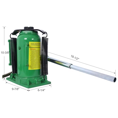 20 Ton Air Hydraulic Bottle Jack, Professional Lifting Jack for Heavy Machinery & Large Trucks, 10.2-19.7 Inch Height Range with Extendable Screw(Green) - color: Green, size: 20 Ton
