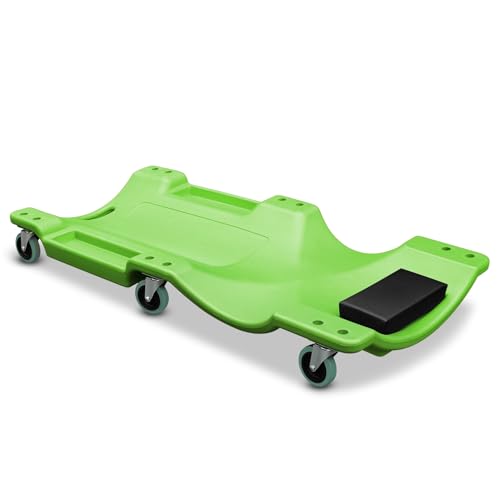 Auto Dynasty 40 Inches Mechanic Creeper, Automotive Garage Repair Low Profile Under Car Rolling Creeper with Padded Headrest, Plastic, Green - color: Green, size: 40" L