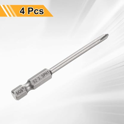 HARFINGTON 4pcs #1 Phillips Screwdriver Bit PH1 1/4" Hex Shank 2.6" (65mm) Long 0.14" Rod Magnetic Cross Head Drill Bits S2 Steel Industrial Screw Driver for Electric Power Tools, Gray - size: PH1 x 2.6" x 0.14"