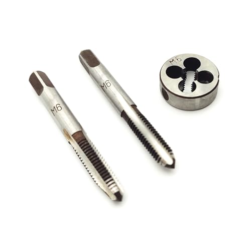 AtticZone M6 x 1.0 Metric Hand Thread Tap and Die Set, Right Hand 6 * 1.0, Alloy Tool Steel, 1 Taper Tap, 1 Plug Tap, 1 Round Die for Metal Working DIY Industrial - size: M6x1.0