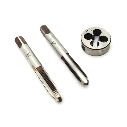 AtticZone M6 x 1.0 Metric Hand Thread Tap and Die Set, Right Hand 6 * 1.0, Alloy Tool Steel, 1 Taper Tap, 1 Plug Tap, 1 Round Die for Metal Working DIY Industrial - size: M6x1.0