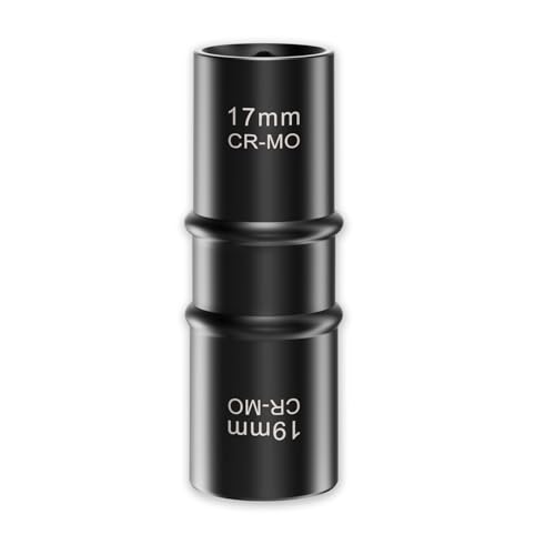 XEWEA 1/2 Inch Drive 17mm x 19mm Thin Wall Impact Flip Socket, Lug Nut Impact Socket Set Double Ended Thin Wall Nut Sockets CR-MO Twist Removal Tool for Stripped Rusted Bolts - size: 17 mm x 19 mm